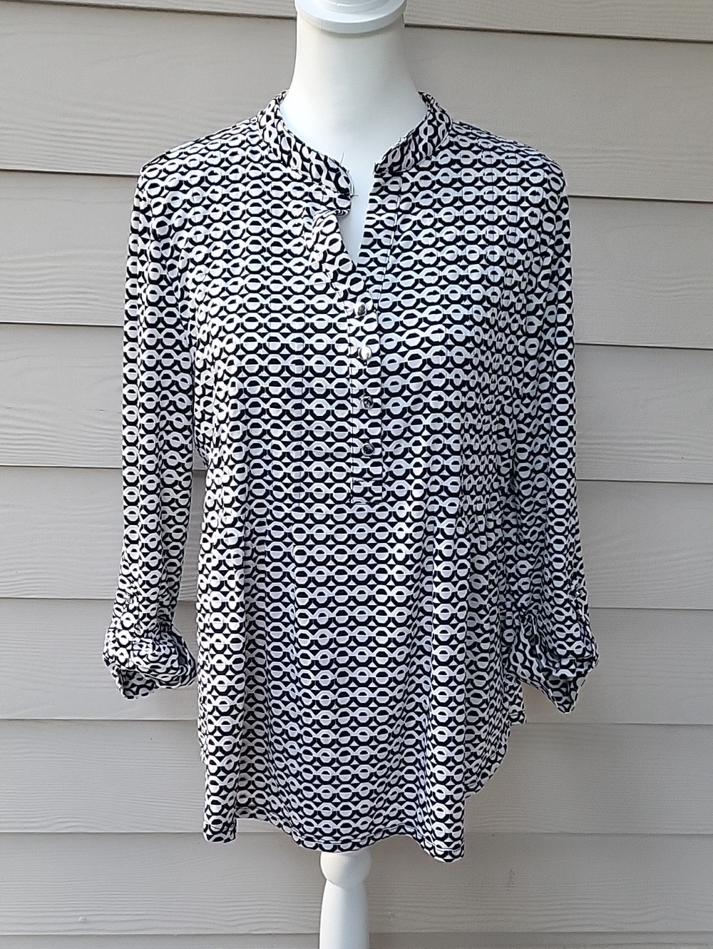 Ava & Grace Black & White Geometric Tunic Blouse Women's Size Large